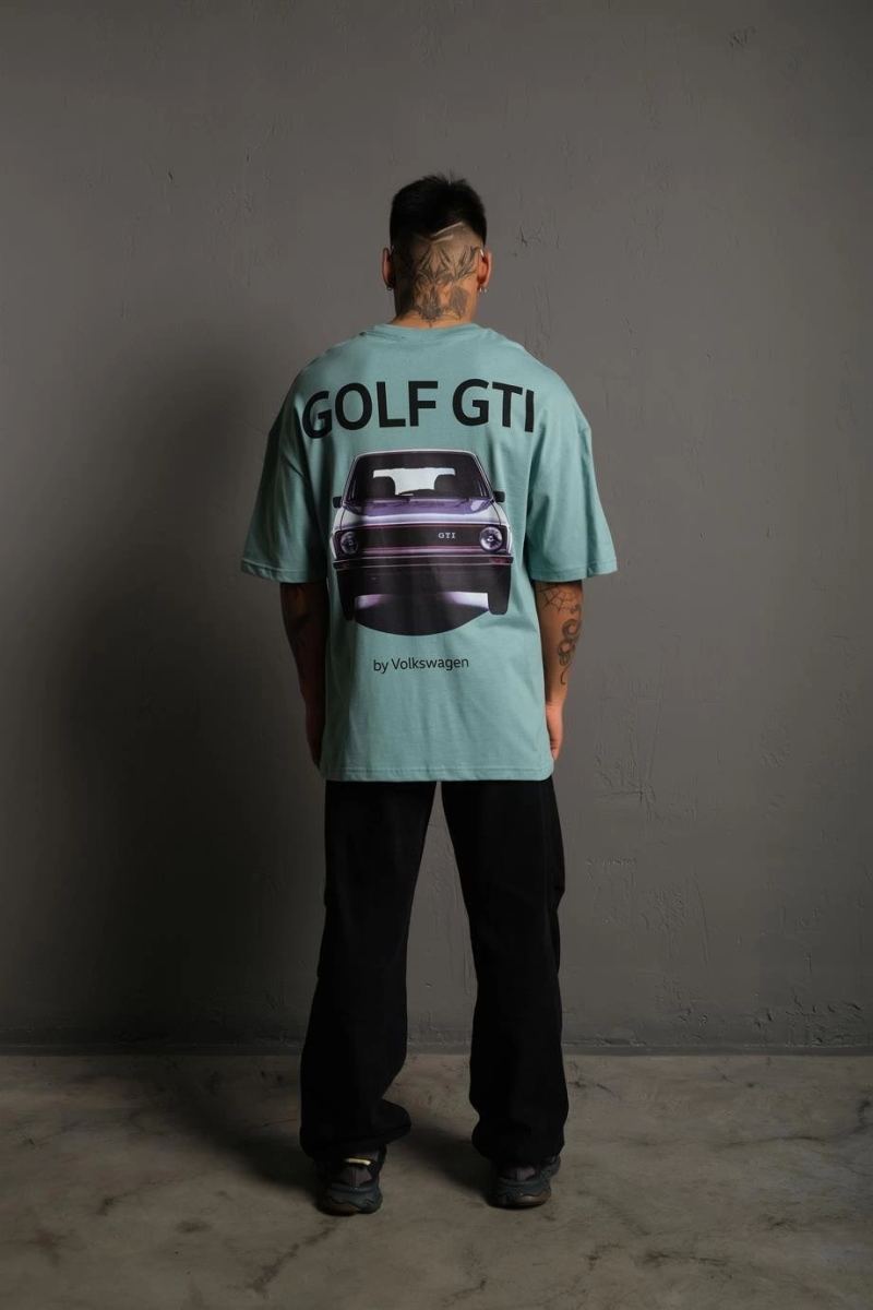 Erkek Oversize Tişört Golf GTI Retro Araba Baskılı T-shirt - Mint Yeşili