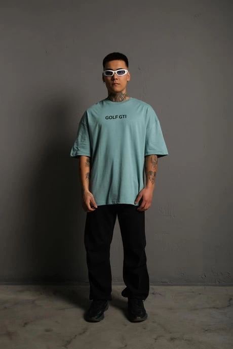 Erkek Oversize Tişört Golf GTI Retro Araba Baskılı T-shirt - Mint Yeşili