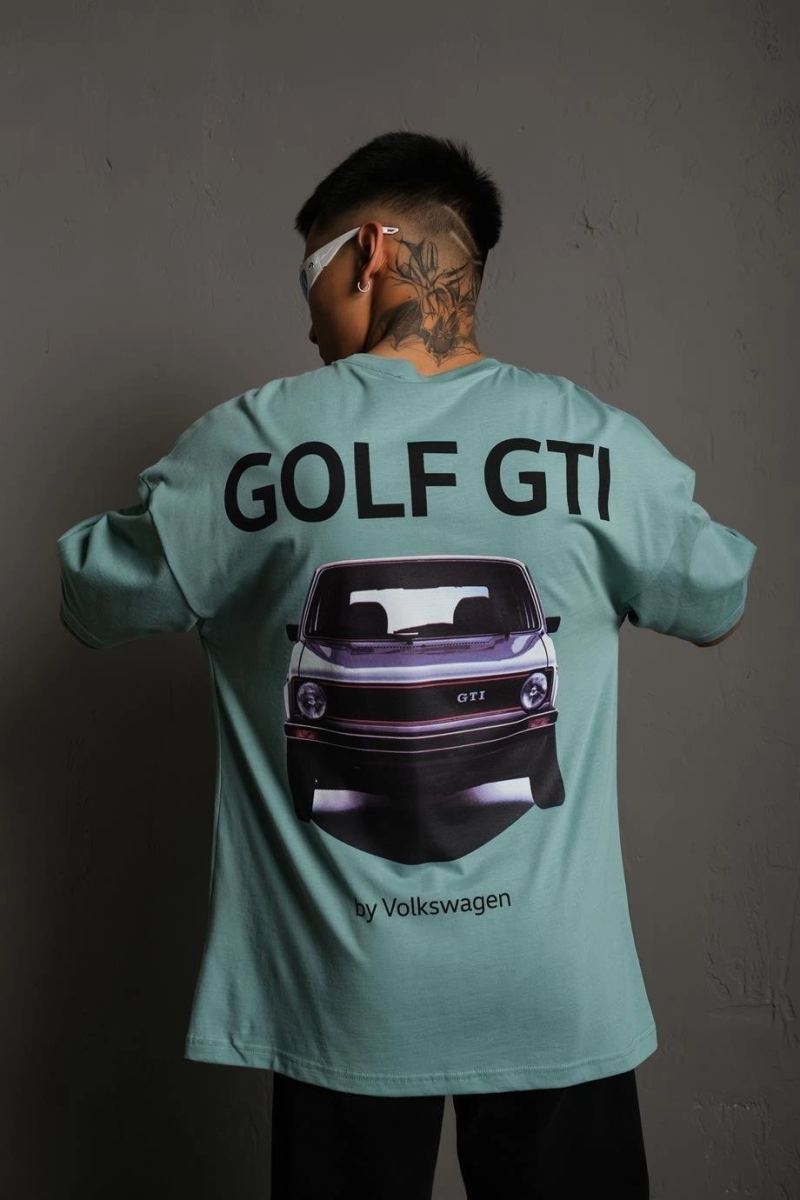 Erkek Oversize Tişört Golf GTI Retro Araba Baskılı T-shirt - Mint Yeşili