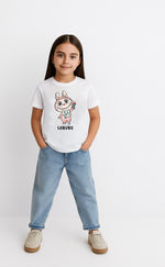 Kız Labubu Çocuk Baskılı T-Shirt - Beyaz
