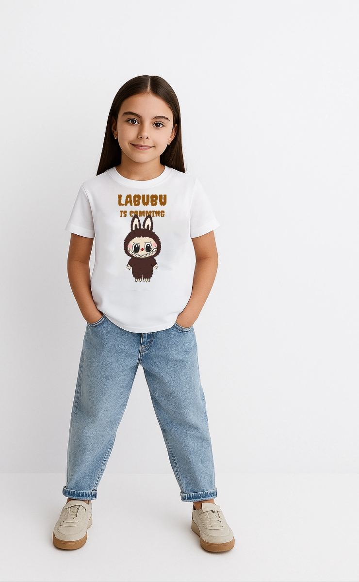 Kız Labubu Çocuk Baskılı T-Shirt - Beyaz
