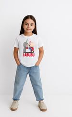 Kız Labubu Çocuk Baskılı T-Shirt - Beyaz