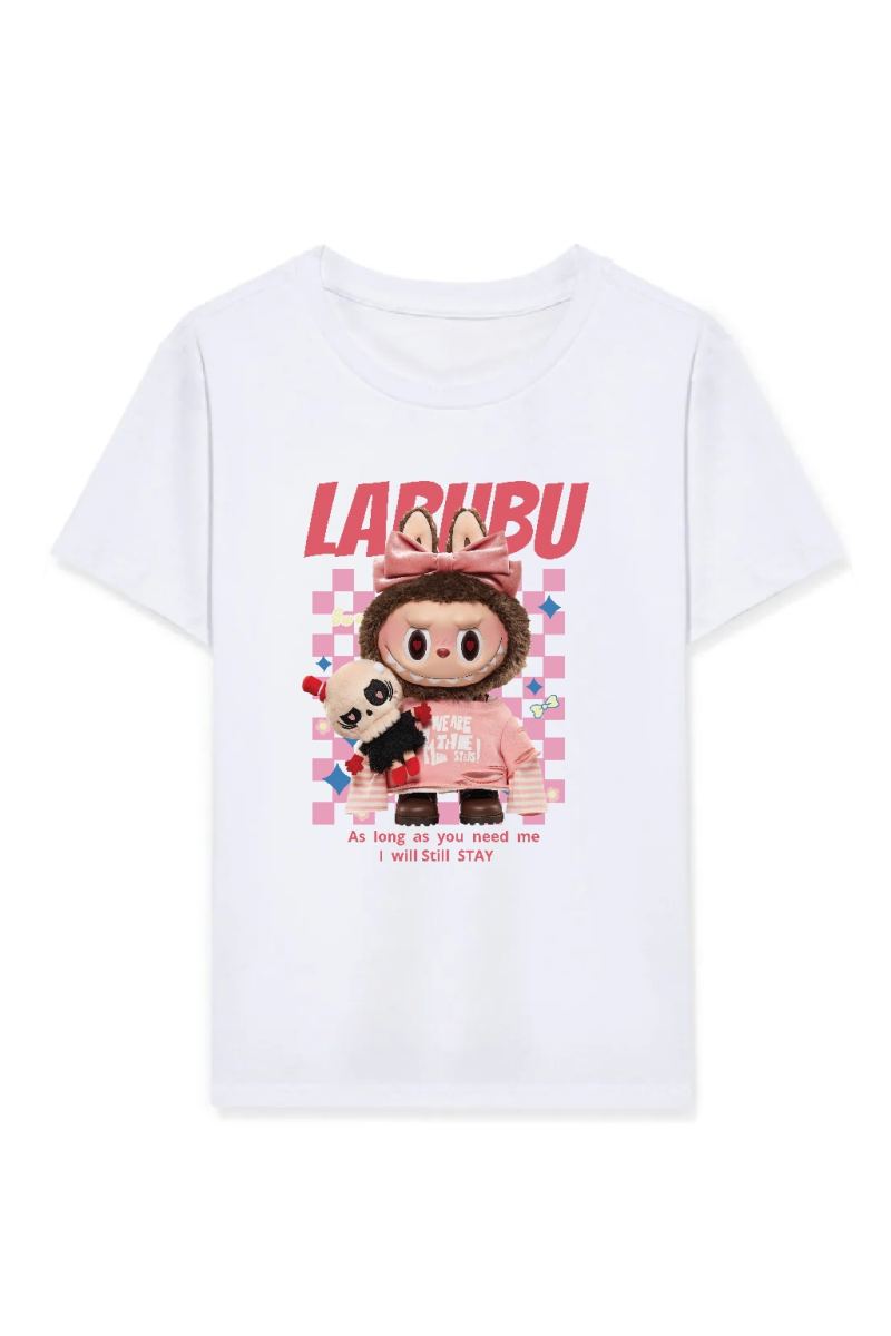 Kız Labubu Çocuk Baskılı T-Shirt - Beyaz