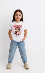 Kız Labubu Çocuk Baskılı T-Shirt - Beyaz