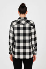 Kadın Oduncu Gömlek Uzun Kollu Şardonlu Kırmızı Beyaz Kareli Desen Regular Fit - Siyah