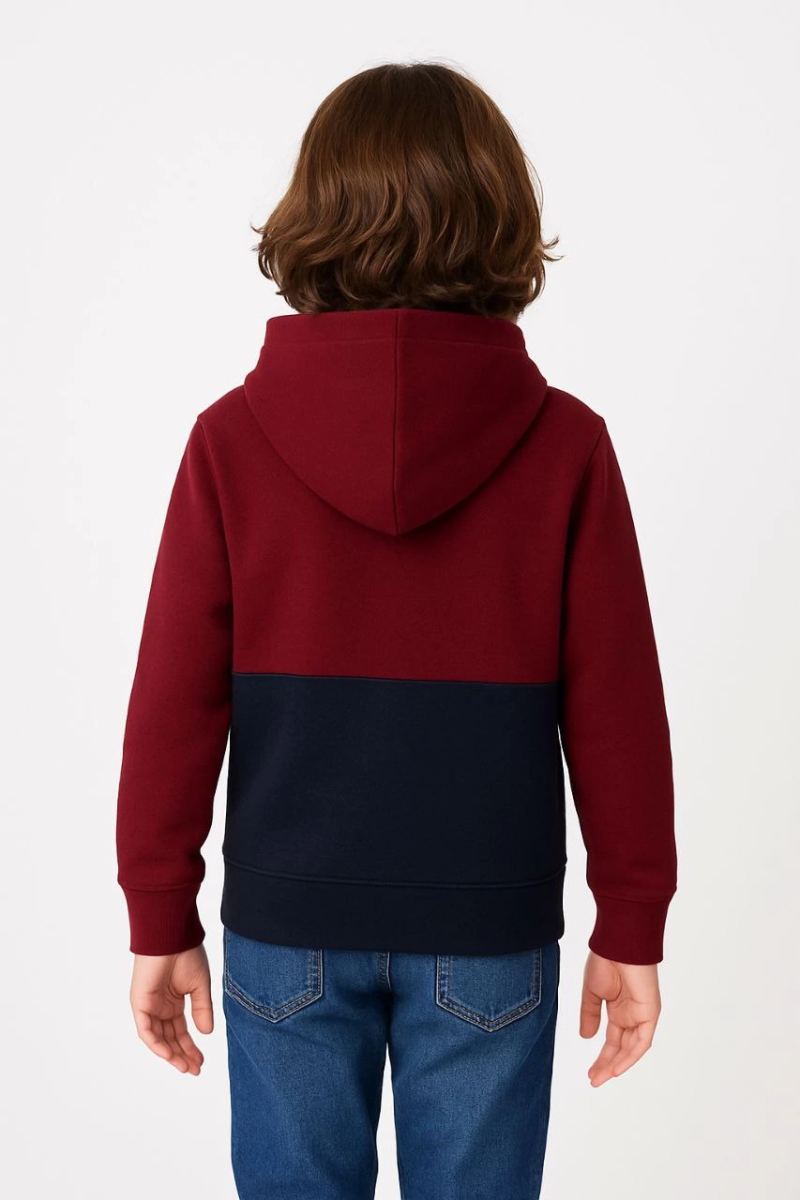 Erkek Çocuk Kapüşonlu Kanguru Cepli Parçalı SweatShirt - Renkli