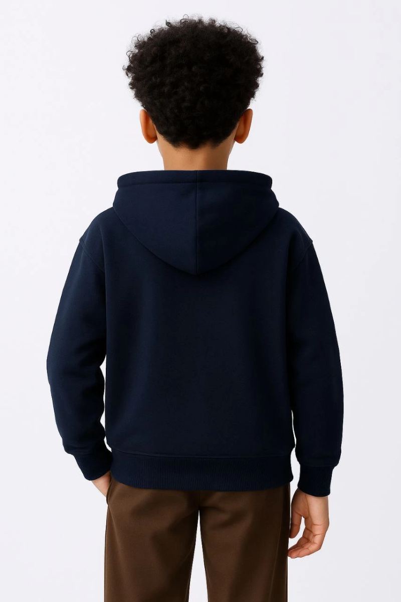 Erkek Çocuk Kapüşonlu Kanguru Cepli Tam Fermuarlı Hırka SweatShirt - Lacivert