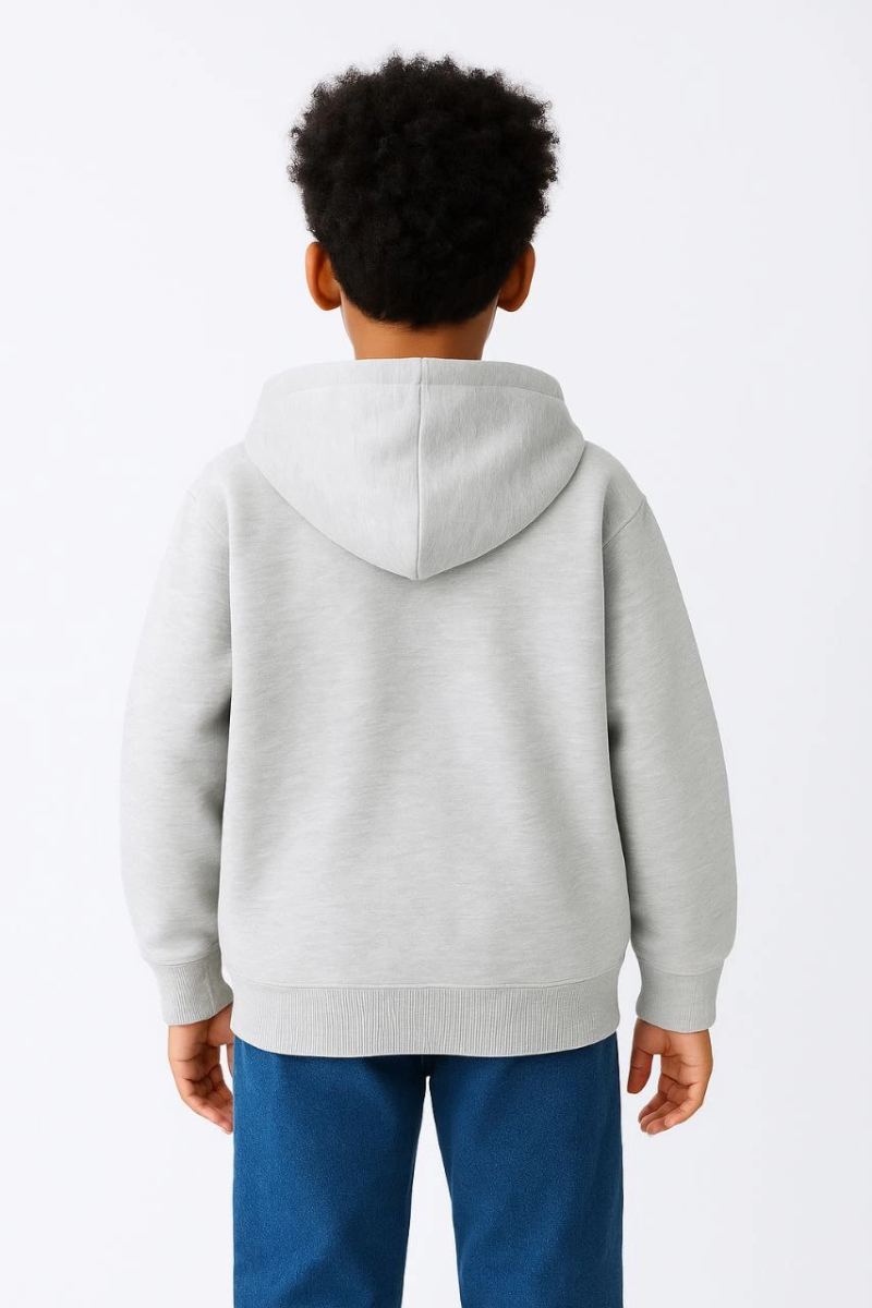 Erkek Çocuk Kapüşonlu Kanguru Cepli Tam Fermuarlı Hırka SweatShirt - Gri