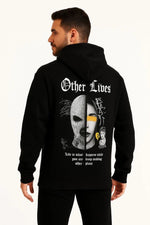 Erkek Kapüşonlu Kanguru Cepli Sweatshirt 3 İplik Pamuklu Baskılı Hoodie - Siyah