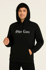 Erkek Kapüşonlu Kanguru Cepli Sweatshirt 3 İplik Pamuklu Baskılı Hoodie - Siyah