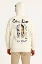 Erkek Kapüşonlu Kanguru Cepli Sweatshirt 3 İplik Pamuklu Baskılı Hoodie - Beyaz