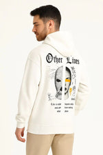 Erkek Kapüşonlu Kanguru Cepli Sweatshirt 3 İplik Pamuklu Baskılı Hoodie - Beyaz