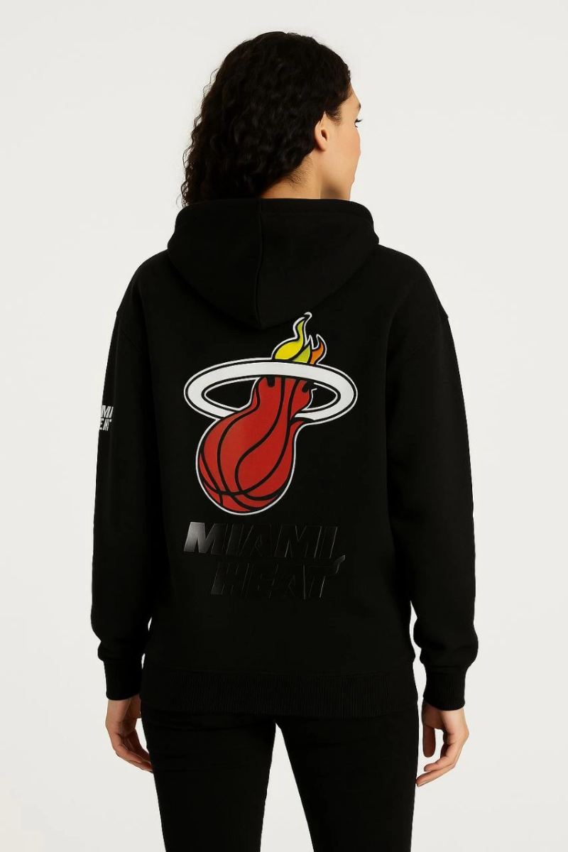 Kadın 3 İplik Pamuklu Kapüşonlu Kanguru Cepli Baskılı Hoodie Sweatshirt - Siyah