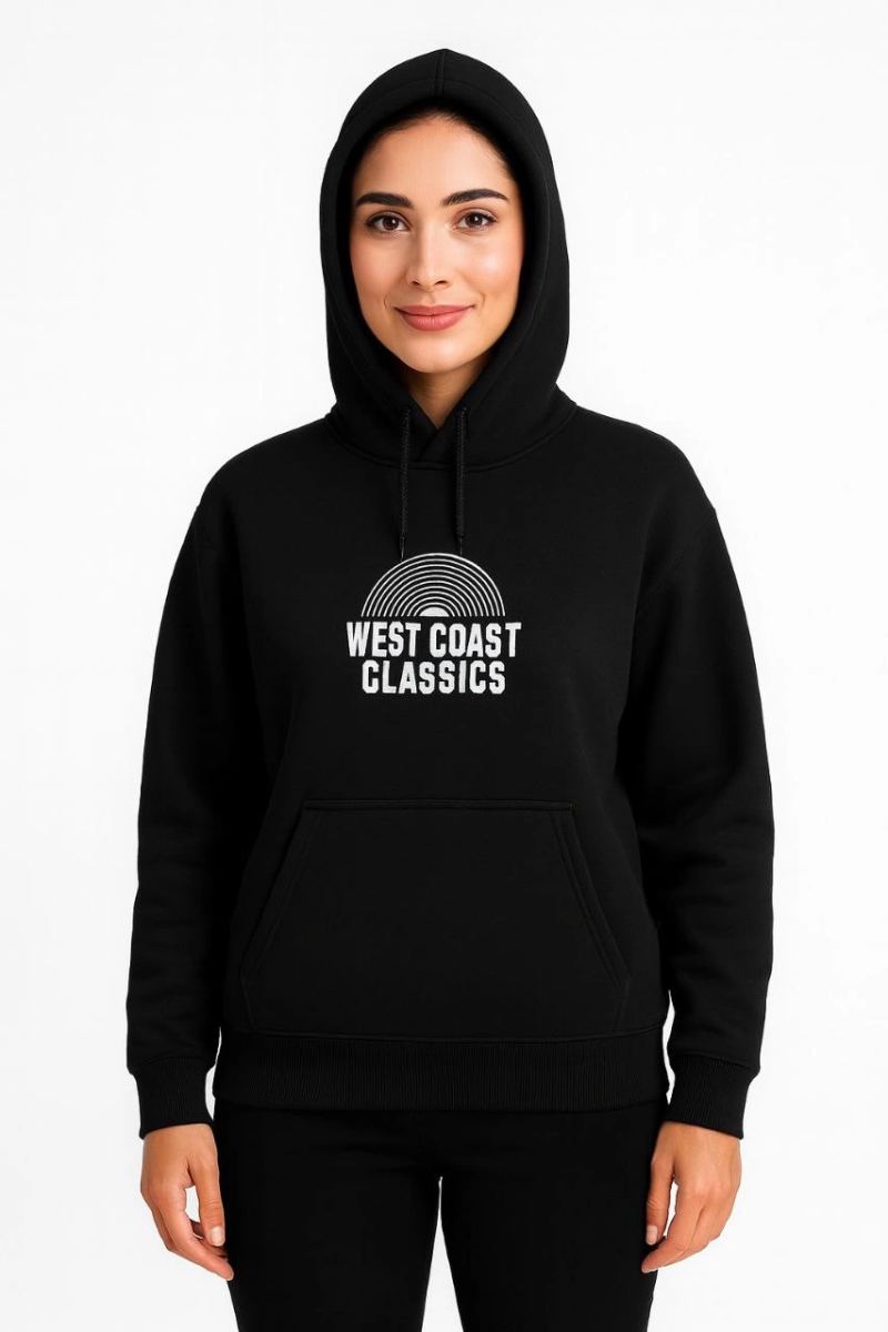Kadın Oversize Kapüşonlu Cepli Baskılı 3 İplik Pamuklu Hoodie Sweatshirt - Siyah