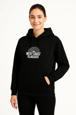 Kadın Oversize Kapüşonlu Cepli Baskılı 3 İplik Pamuklu Hoodie Sweatshirt - Siyah