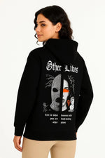 Kadın Kapüşonlu Kanguru Cepli Sweatshirt 3 İplik Pamuklu Baskılı Hoodie - Siyah