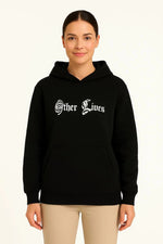 Kadın Kapüşonlu Kanguru Cepli Sweatshirt 3 İplik Pamuklu Baskılı Hoodie - Siyah