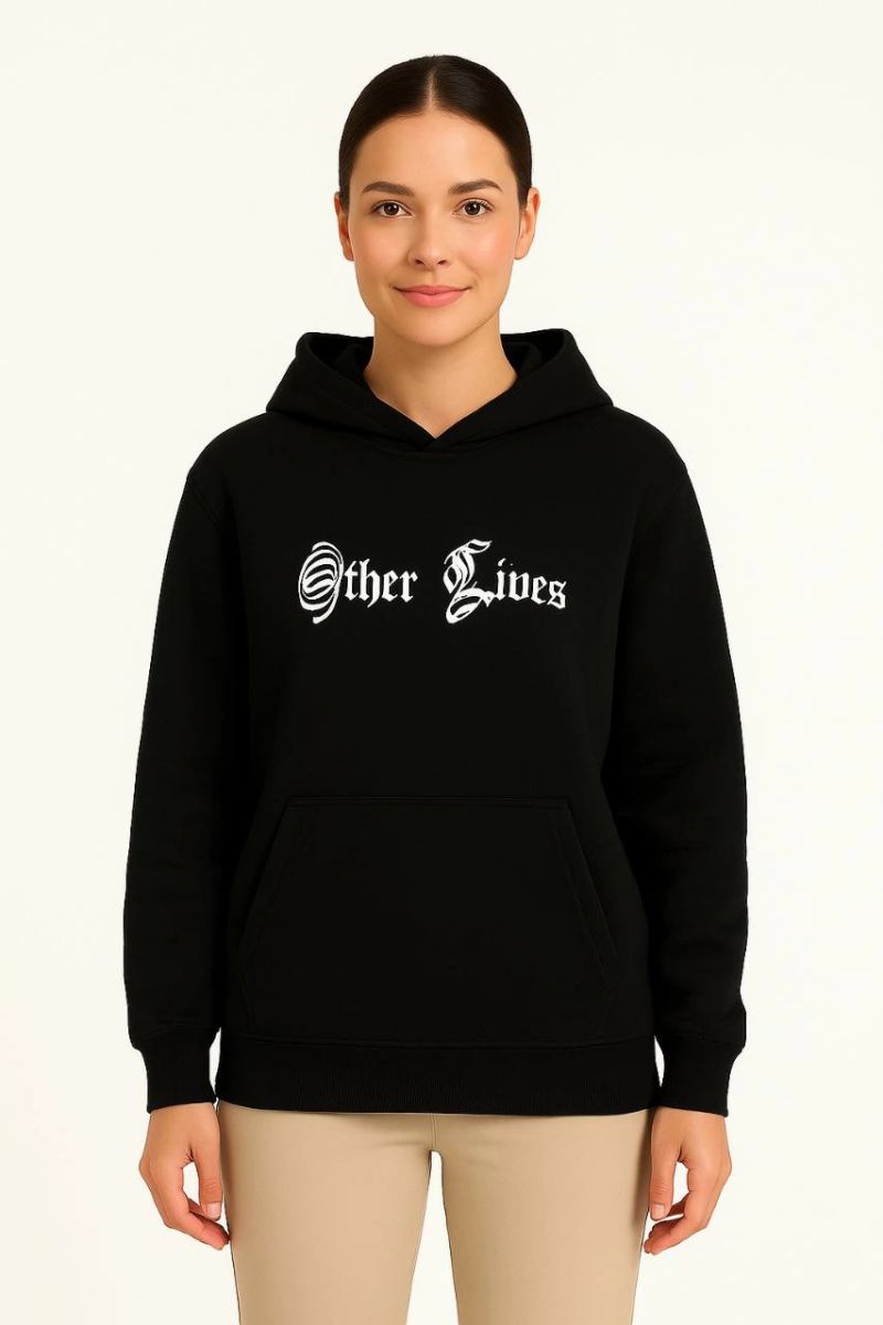 Kadın Kapüşonlu Kanguru Cepli Sweatshirt 3 İplik Pamuklu Baskılı Hoodie - Siyah
