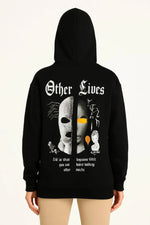 Kadın Kapüşonlu Kanguru Cepli Sweatshirt 3 İplik Pamuklu Baskılı Hoodie - Siyah