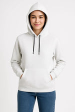 Kadın Kapüşonlu Kanguru Cepli 3 İplik Pamuklu Oversize Hoodie Sweatshirt - Beyaz