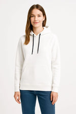 Kadın Kapüşonlu Kanguru Cepli 3 İplik Pamuklu Oversize Hoodie Sweatshirt - Beyaz
