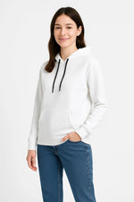 Kadın Kapüşonlu Kanguru Cepli 3 İplik Pamuklu Oversize Hoodie Sweatshirt - Beyaz