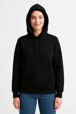 Kadın 3 İplik Pamuklu Kapüşonlu Kanguru Cepli Sweatshirt hoodie - Siyah