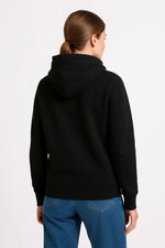 Kadın 3 İplik Pamuklu Kapüşonlu Kanguru Cepli Sweatshirt hoodie - Siyah