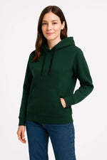 Kadın 3 İplik Pamuklu Kapüşonlu Kanguru Cepli Sweatshirt hoodie - Haki