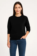 Kadın 3 İplik Pamuklu Düz Bisiklet Yaka SweatShirt - Siyah