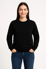 Kadın 3 İplik Pamuklu Düz Bisiklet Yaka SweatShirt - Siyah