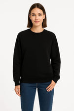 Kadın 3 İplik Pamuklu Düz Bisiklet Yaka SweatShirt - Siyah