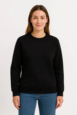 Kadın 3 İplik Pamuklu Düz Bisiklet Yaka SweatShirt - Siyah