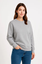 Kadın 3 İplik Pamuklu Düz Bisiklet Yaka SweatShirt - Gri