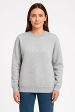 Kadın 3 İplik Pamuklu Düz Bisiklet Yaka SweatShirt - Gri