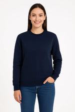 Kadın 3 İplik Pamuklu Düz Bisiklet Yaka SweatShirt - Lacivert