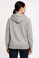Kadın 3 İplik Pamuklu Kapüşonlu Tam Fermuarlı Kanguru Cepli Sweatshirt Hoodie - Gri