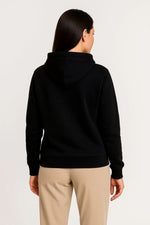 Kadın 3 İplik Kapüşonlu Tam Fermuarlı Kanguru Cepli Sweatshirt Hoodie - Siyah