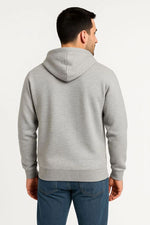 Erkek 3 İplik Pamuklu Kapüşonlu Tam Fermuarlı Cepli Hoodie Sweatshirt - Gri
