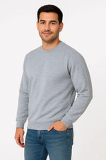 Erkek 3 İplik Pamuklu Düz Bisiklet Yaka SweatShirt - Gri