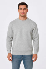 Erkek 3 İplik Pamuklu Düz Bisiklet Yaka SweatShirt - Gri