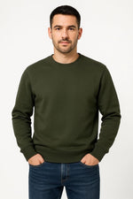 Erkek 3 İplik Pamuklu Düz Bisiklet Yaka SweatShirt - Haki