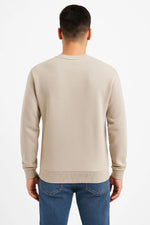 Erkek 3 İplik Pamuklu Düz Bisiklet Yaka SweatShirt - Bej