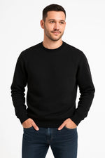 Erkek 3 İplik Pamuklu Düz Bisiklet Yaka SweatShirt - Siyah