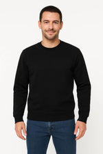 Erkek 3 İplik Pamuklu Düz Bisiklet Yaka SweatShirt - Siyah