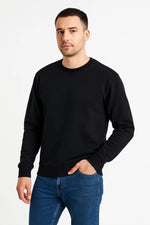 Erkek 3 İplik Pamuklu Düz Bisiklet Yaka SweatShirt - Siyah