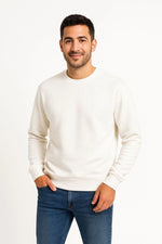 Erkek 3 İplik Pamuklu Düz Bisiklet Yaka SweatShirt - Beyaz