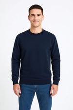 Erkek 3 İplik Pamuklu Düz Bisiklet Yaka SweatShirt - Lacivert