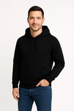 Erkek 3 İplik Pamuklu Kapüşonlu Kanguru Cepli SweatShirt hoodie - Siyah
