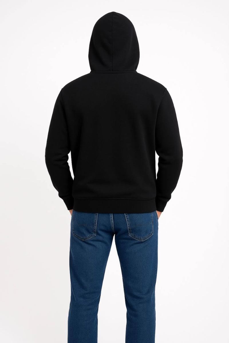 Erkek 3 İplik Pamuklu Kapüşonlu Kanguru Cepli SweatShirt hoodie - Siyah